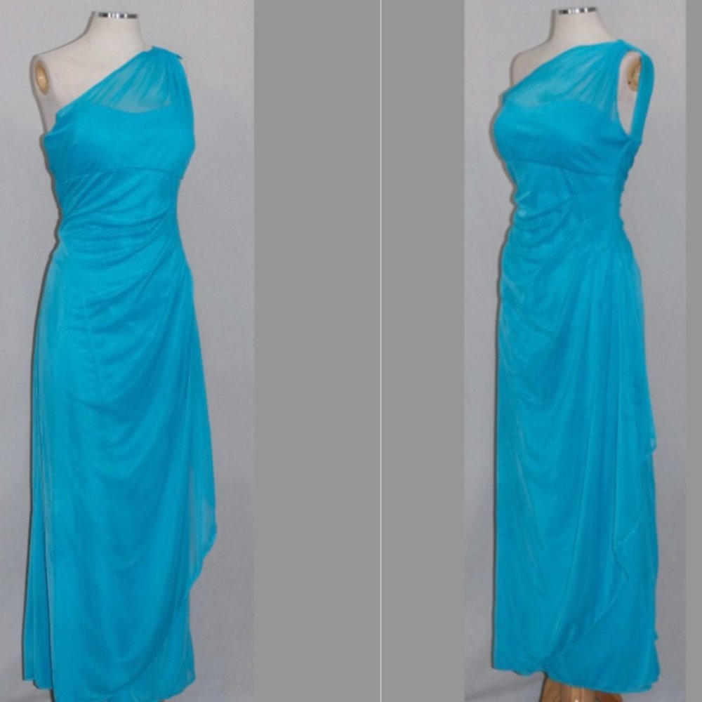 David's Bridal Blue One Shoulder Gown